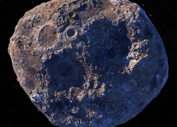 asteroid tumbling against a star field